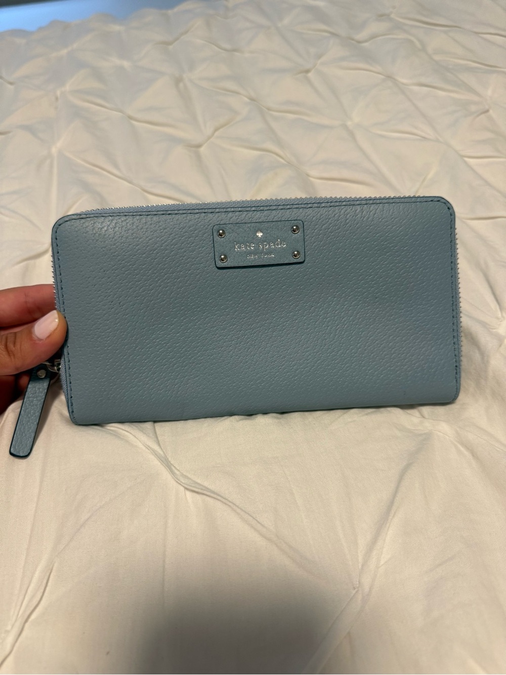 kate spade Light Blue Pebbled Leather Zip Wallet
